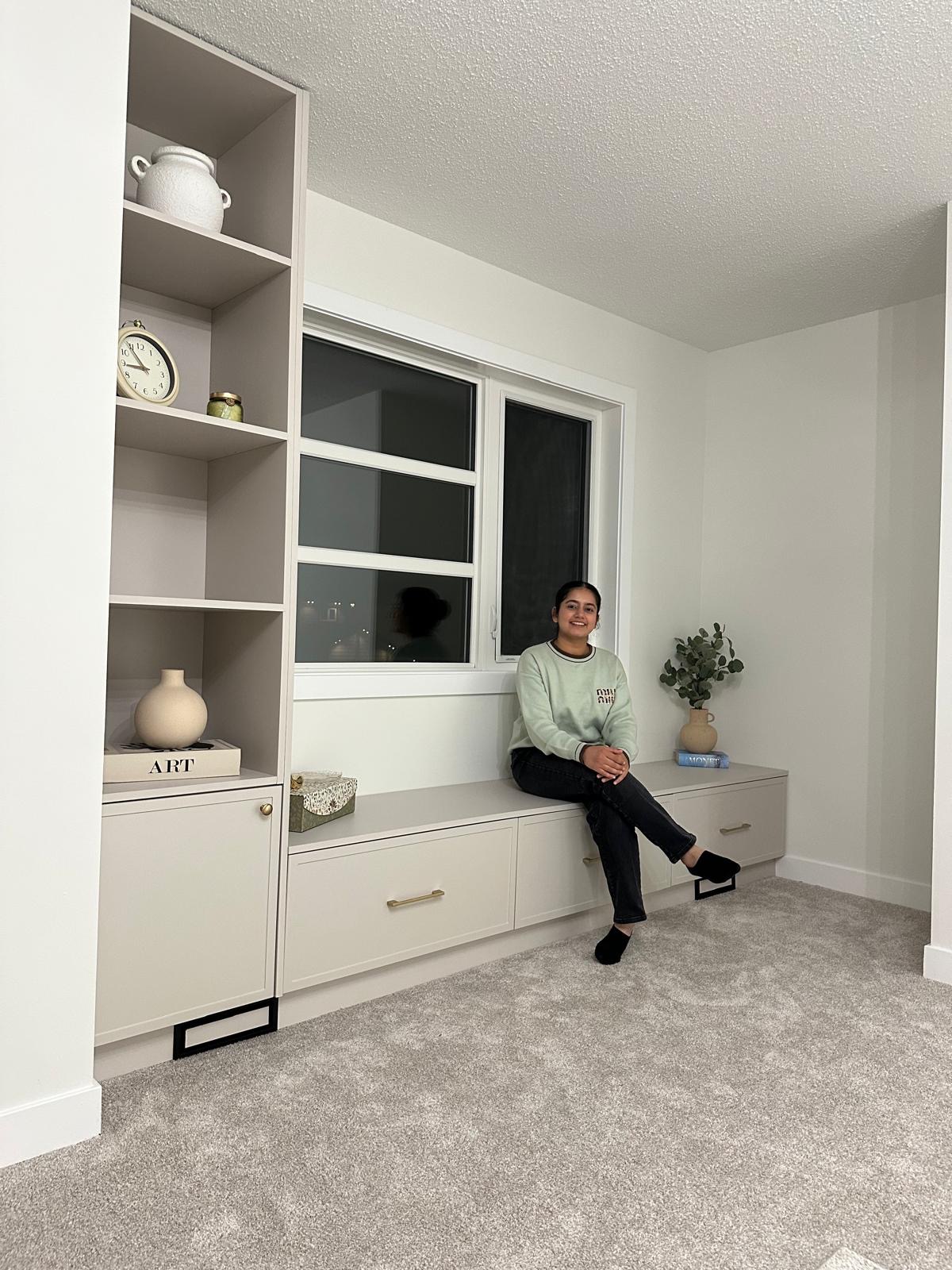 Built-in shelving and window bench